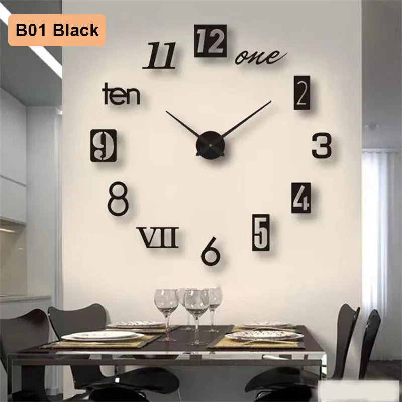 Soundless 90 to 120Cm Large 3D DIY Wall Clock