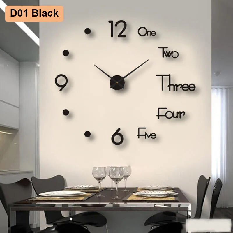 Soundless 90 to 120Cm Large 3D DIY Wall Clock