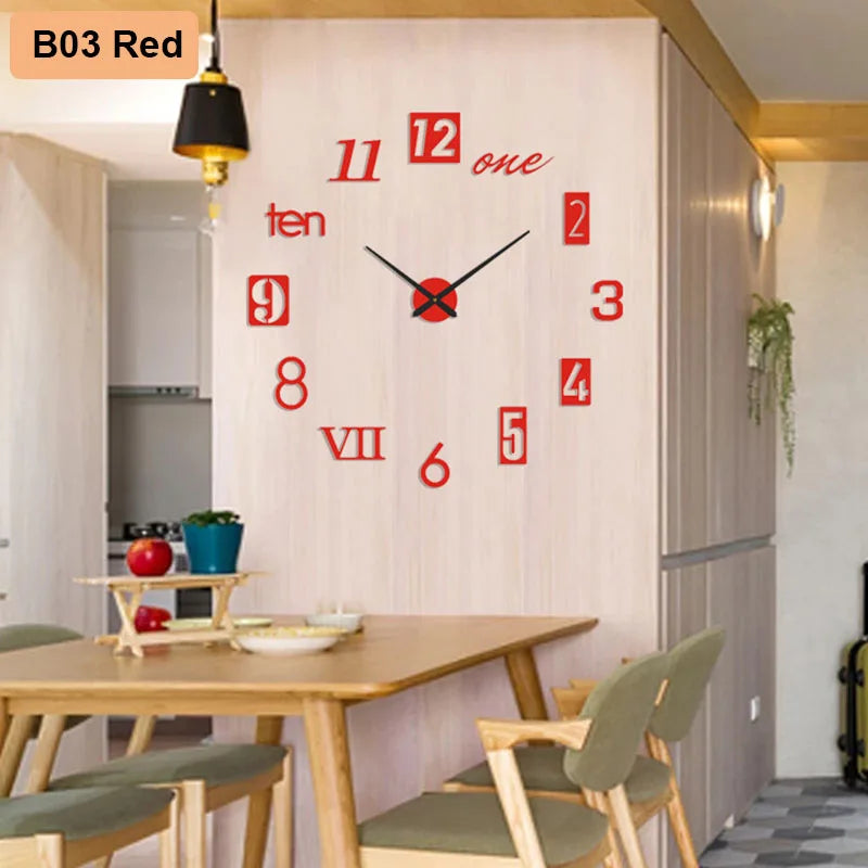 Soundless 90 to 120Cm Large 3D DIY Wall Clock